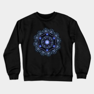 Blue Black Teal Shining Lace Boho Fractal Mandala Crewneck Sweatshirt